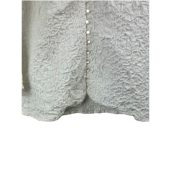 GO SILK Cream Puckered Smocked Blouse M Romantic Boho Victorian Loop Button Top - Picture 5 of 11